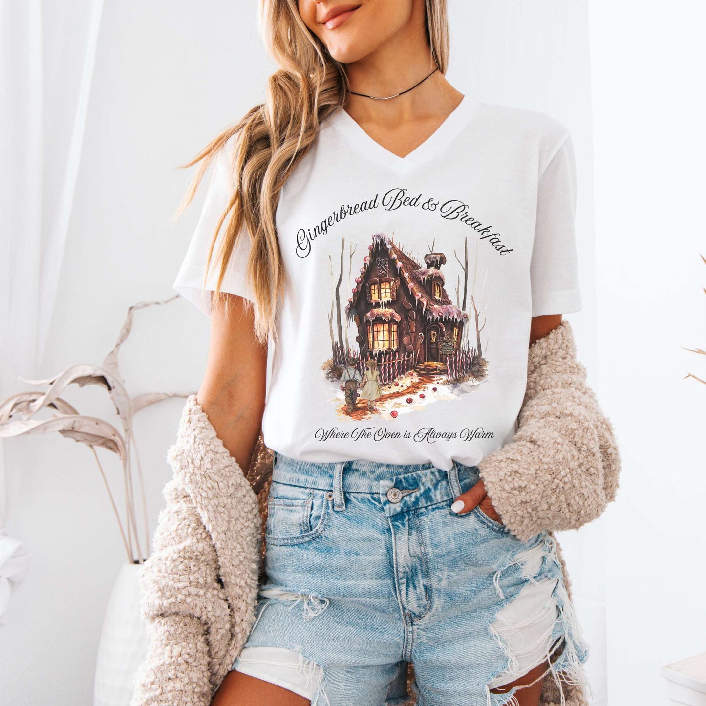 V-neck Gingerbread Bed & Breakfast Hansel & Gretel Fairytale V-Neck Tee The Mystic Eden