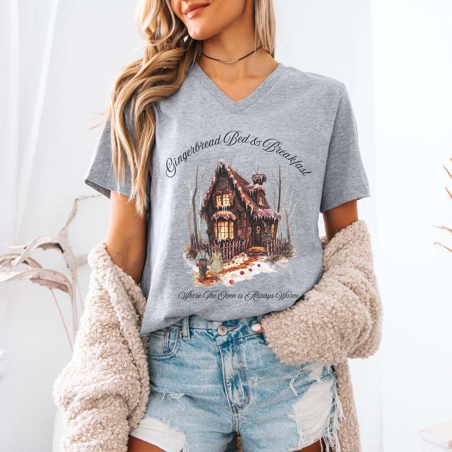 V-neck Gingerbread Bed & Breakfast Hansel & Gretel Fairytale V-Neck Tee The Mystic Eden