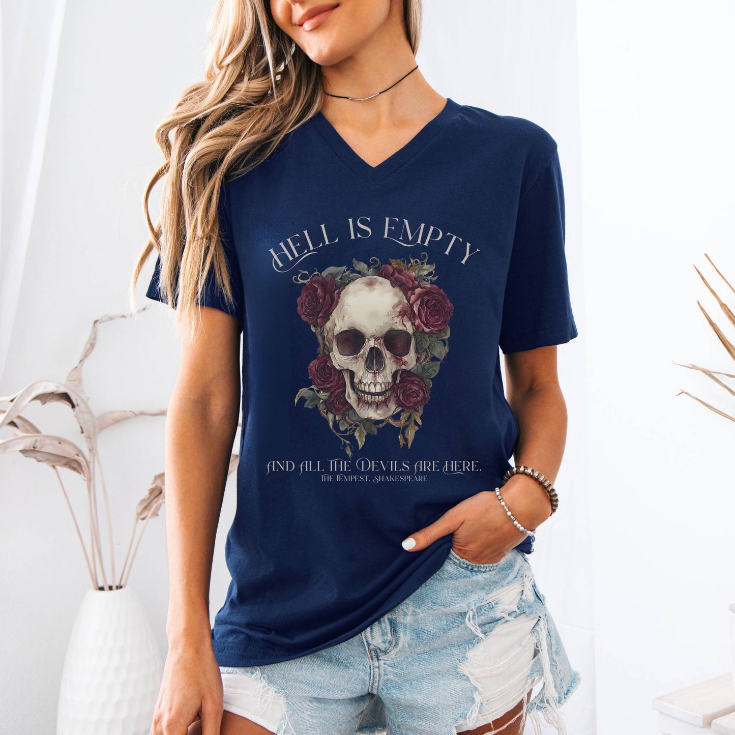 V-neck Hell Is Empty and All The Devils Are Here Shakespeare V-Neck Tee The Mystic Eden