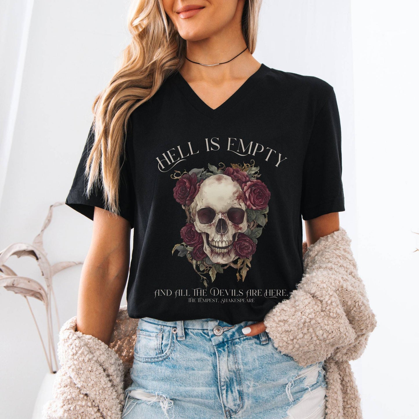 V-neck Hell Is Empty and All The Devils Are Here Shakespeare V-Neck Tee The Mystic Eden
