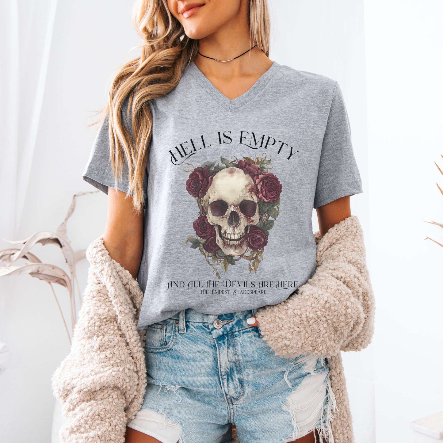 V-neck Hell Is Empty and All The Devils Are Here Shakespeare V-Neck Tee The Mystic Eden