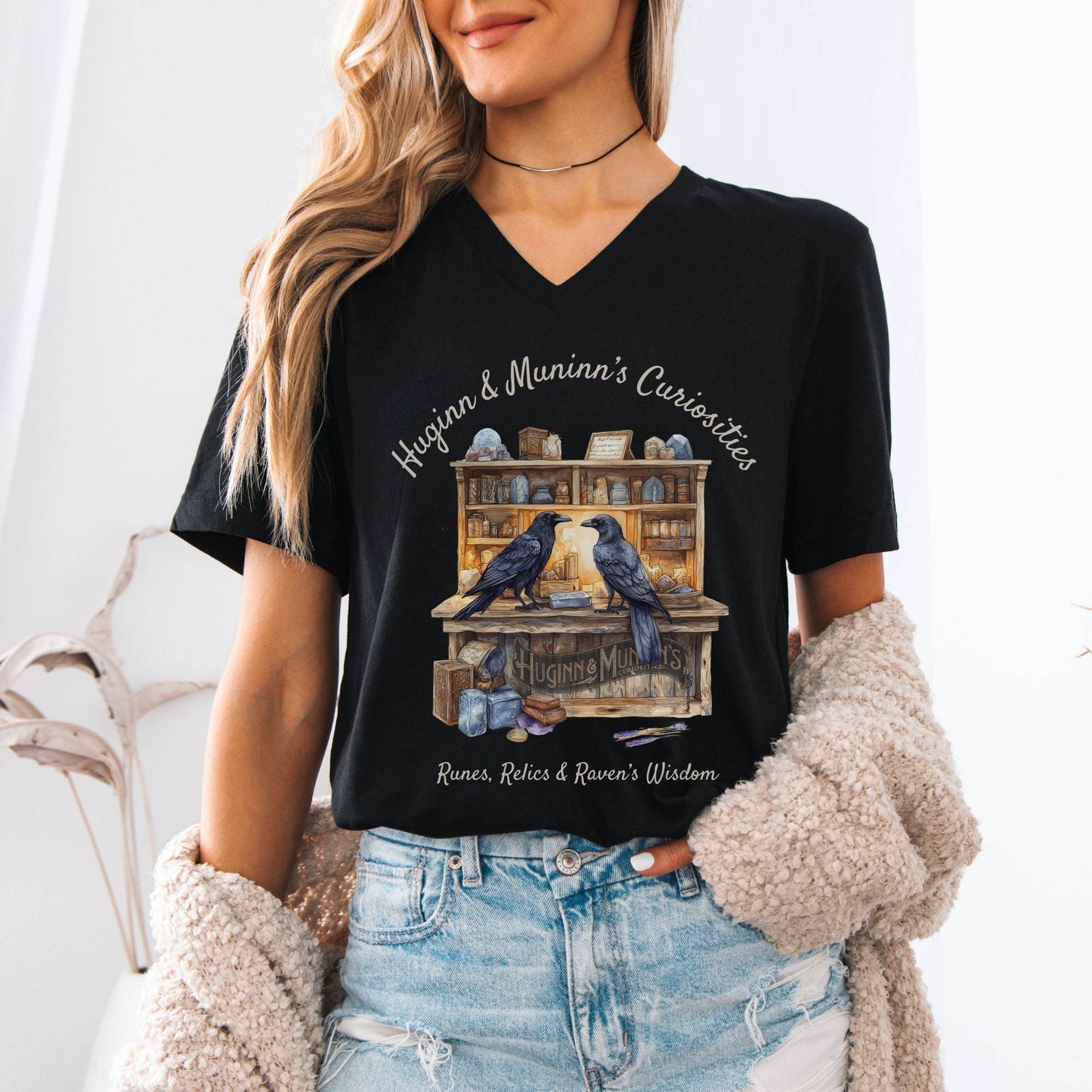 V-neck Huginn & Muninn's Curiosities V-Neck Tee The Mystic Eden