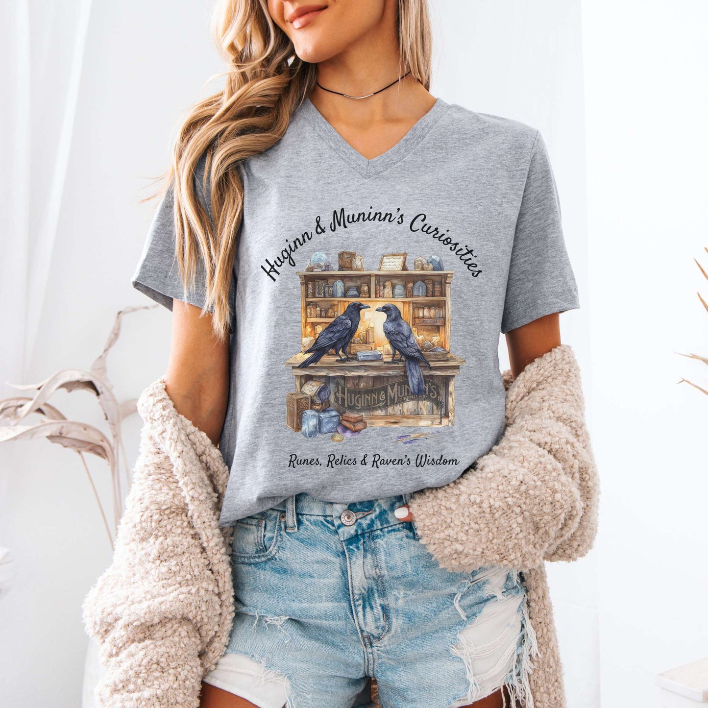 V-neck Huginn & Muninn's Curiosities V-Neck Tee The Mystic Eden