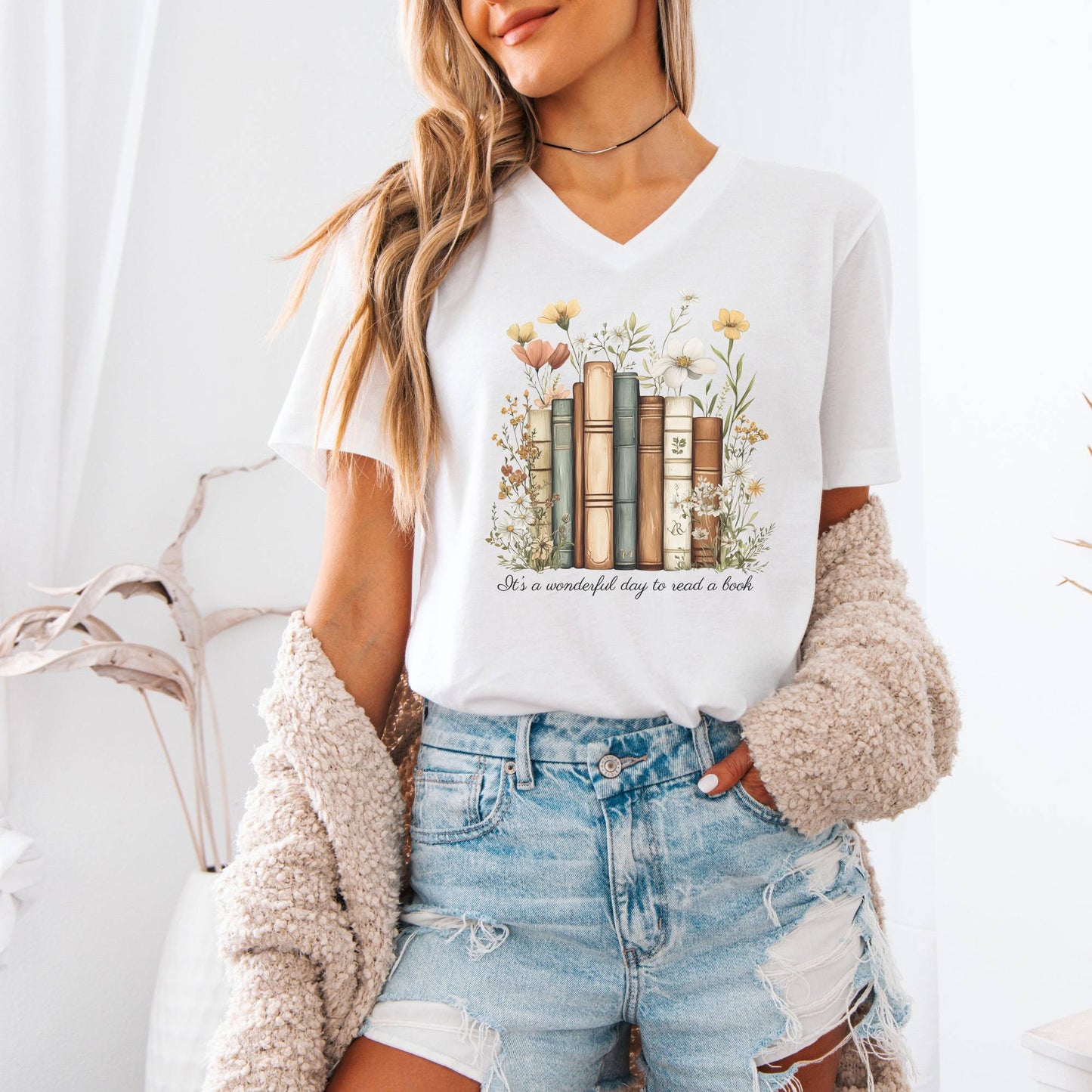 V-neck It's A Wonderful Day To Read A Book Bookish V-Neck Tee The Mystic Eden