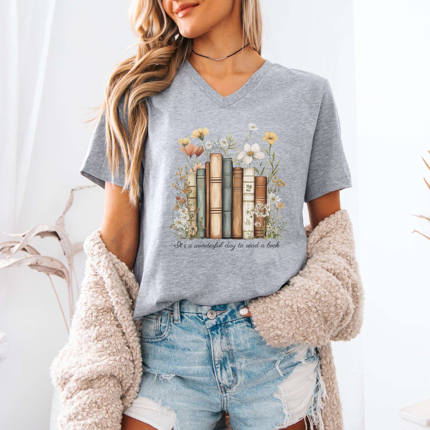 V-neck It's A Wonderful Day To Read A Book Bookish V-Neck Tee The Mystic Eden