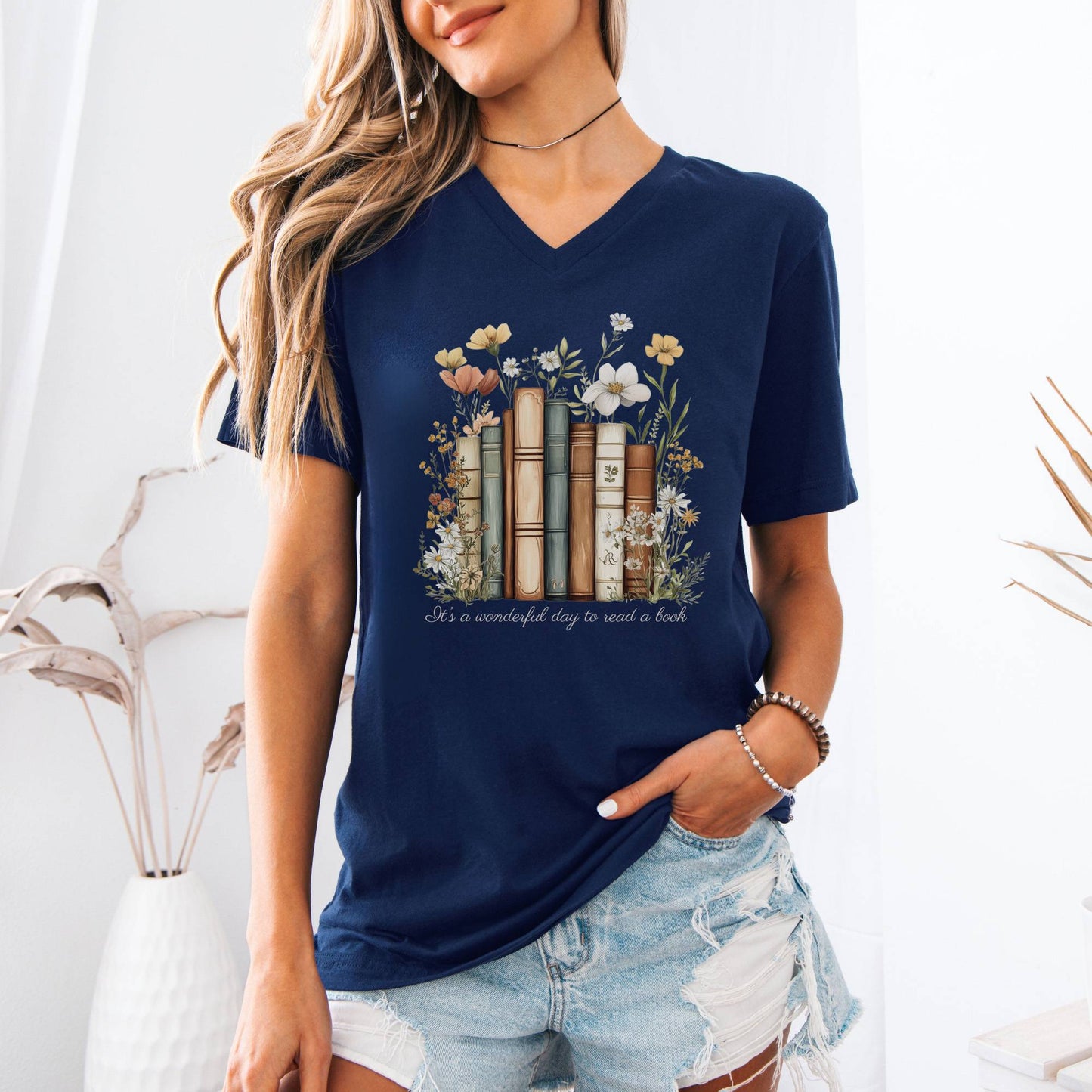 V-neck It's A Wonderful Day To Read A Book Bookish V-Neck Tee The Mystic Eden