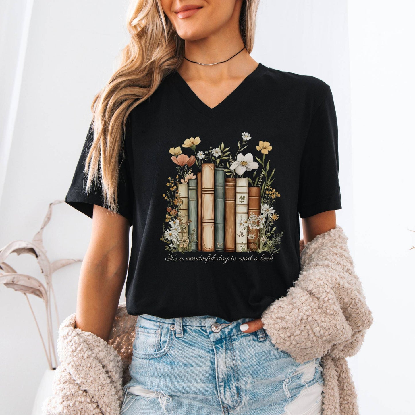 V-neck It's A Wonderful Day To Read A Book Bookish V-Neck Tee The Mystic Eden