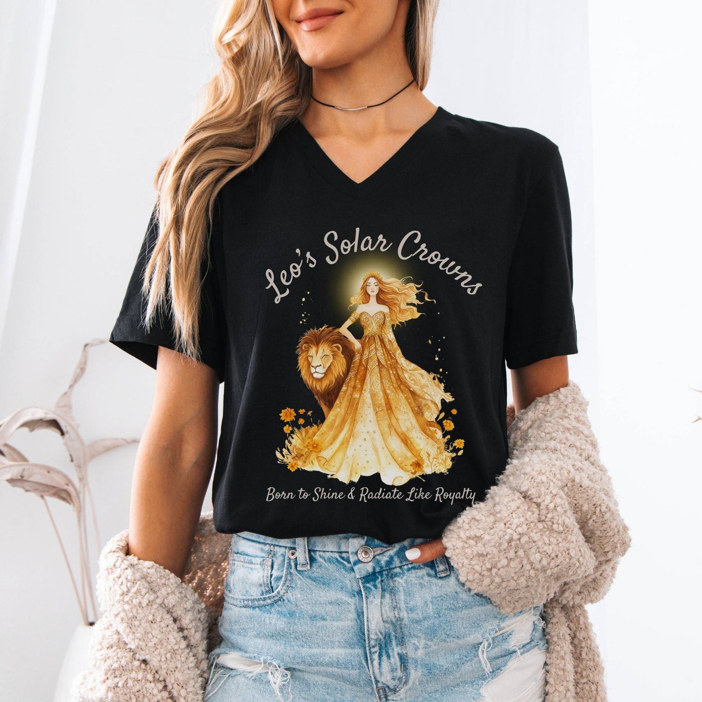 V-neck Leo's Solar Crowns Zodiac V-Neck Tee The Mystic Eden