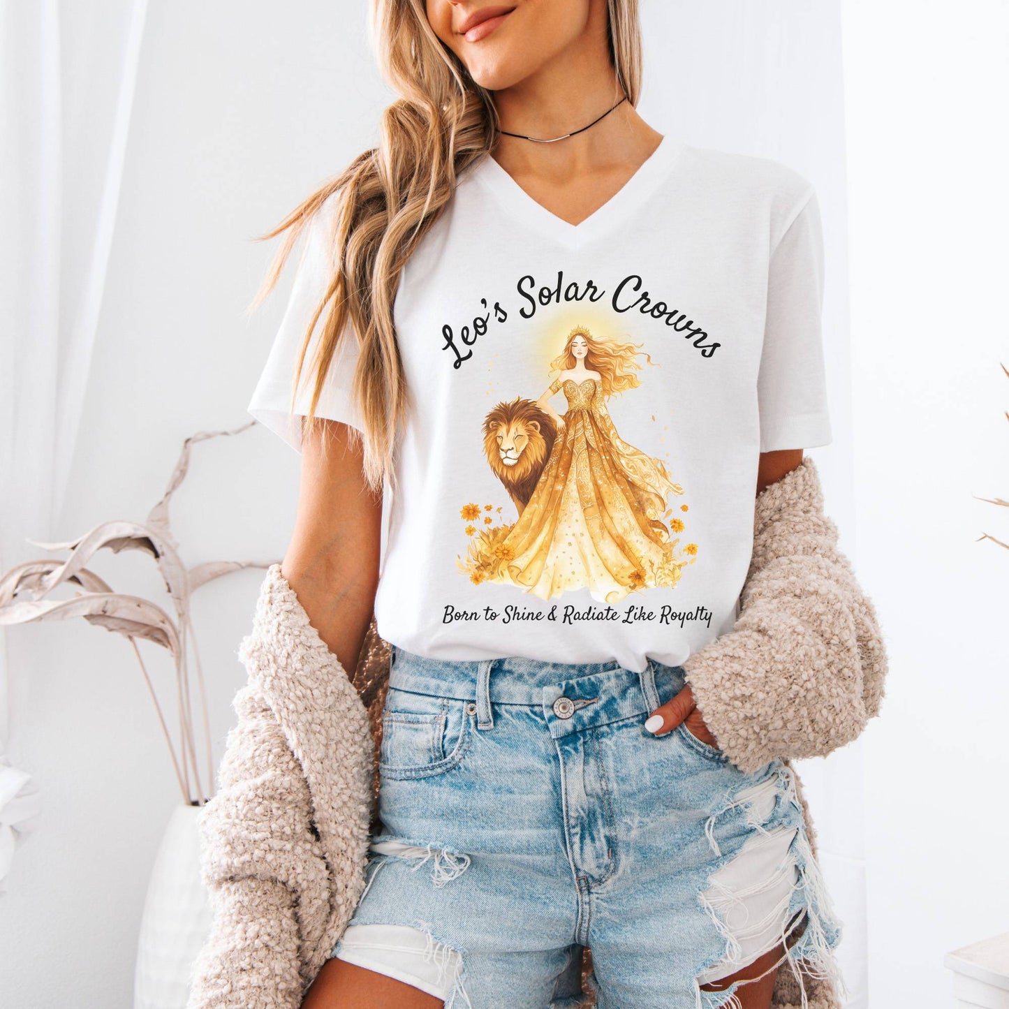 V-neck Leo's Solar Crowns Zodiac V-Neck Tee The Mystic Eden
