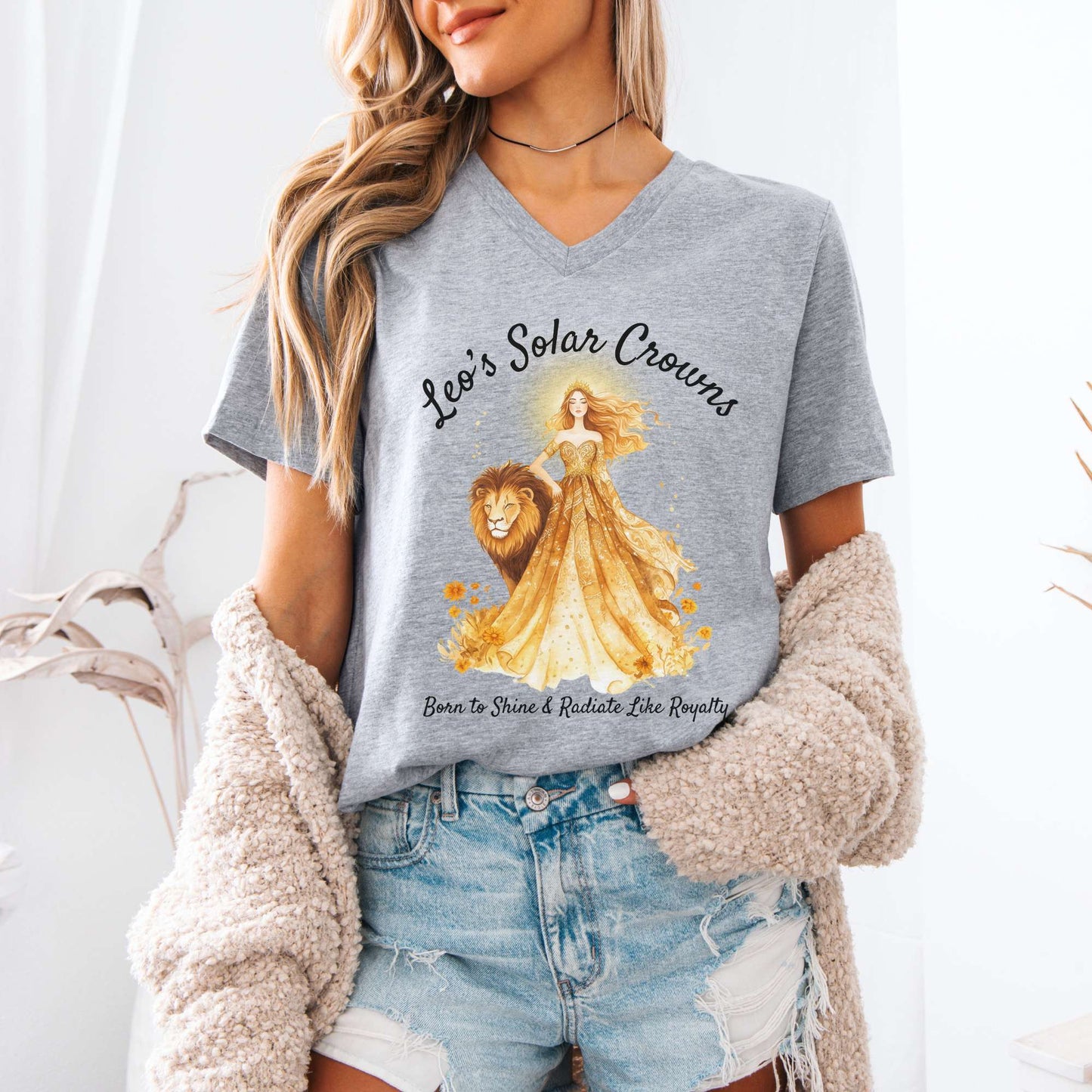 V-neck Leo's Solar Crowns Zodiac V-Neck Tee The Mystic Eden