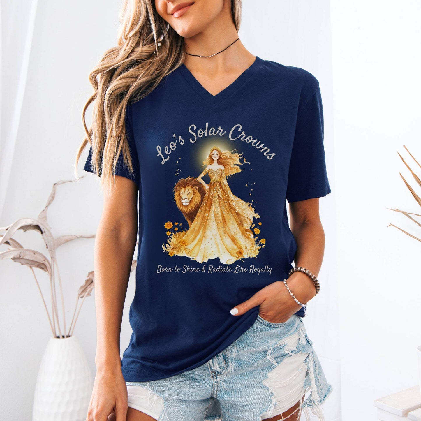 V-neck Leo's Solar Crowns Zodiac V-Neck Tee The Mystic Eden