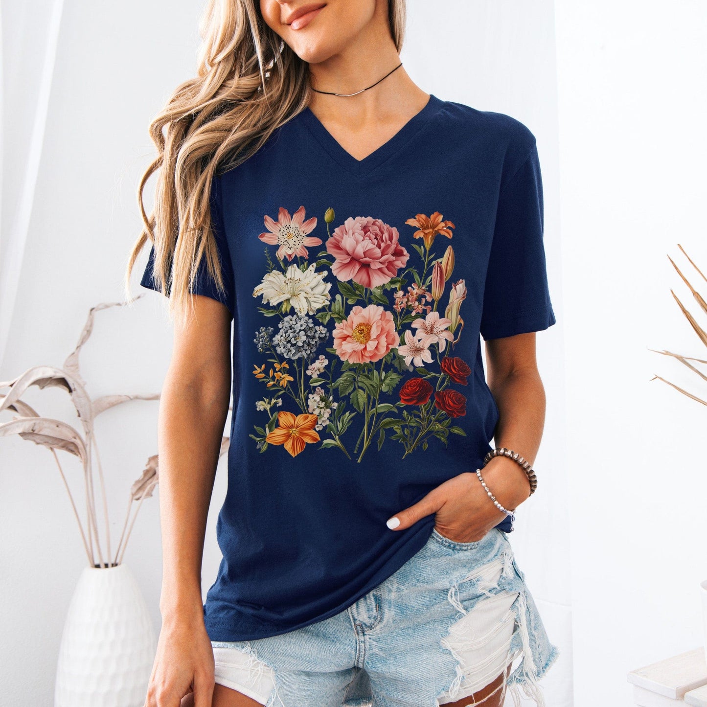 V-neck Mixed Floral V-Neck Tee The Mystic Eden