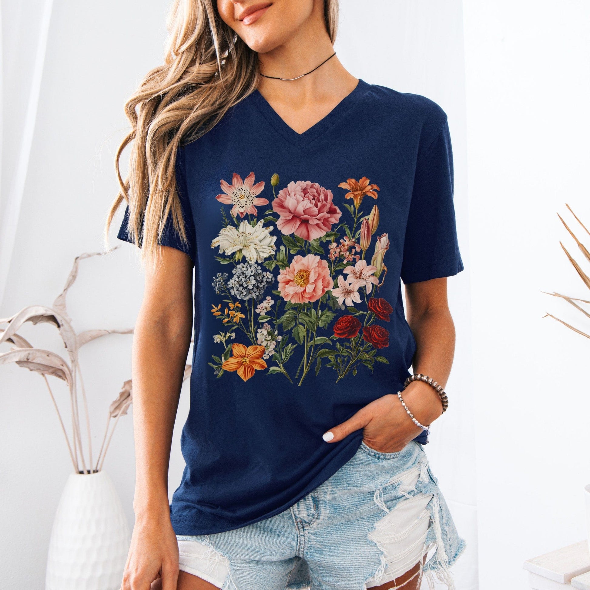 V-neck Mixed Floral V-Neck Tee The Mystic Eden