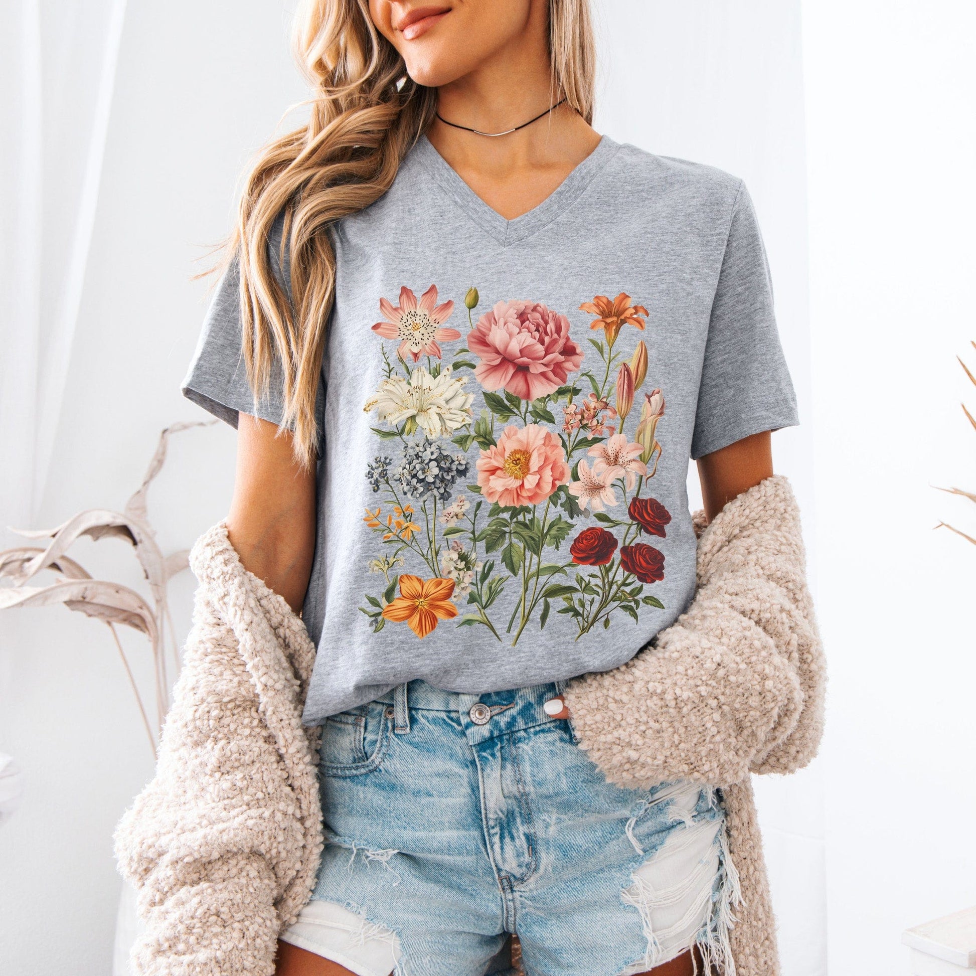 V-neck Mixed Floral V-Neck Tee The Mystic Eden