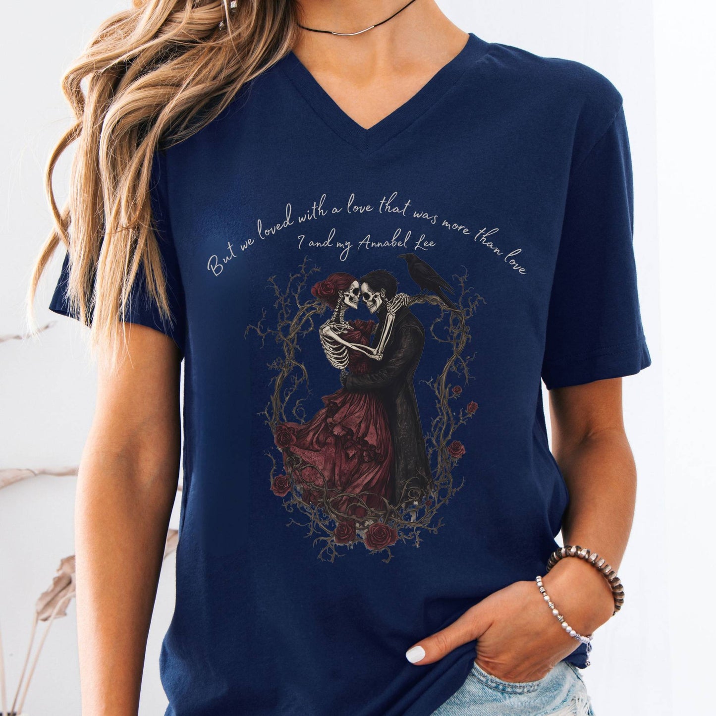 V-neck Navy / S Annabel Lee Edgar Allan Poe V-Neck Tee The Mystic Eden