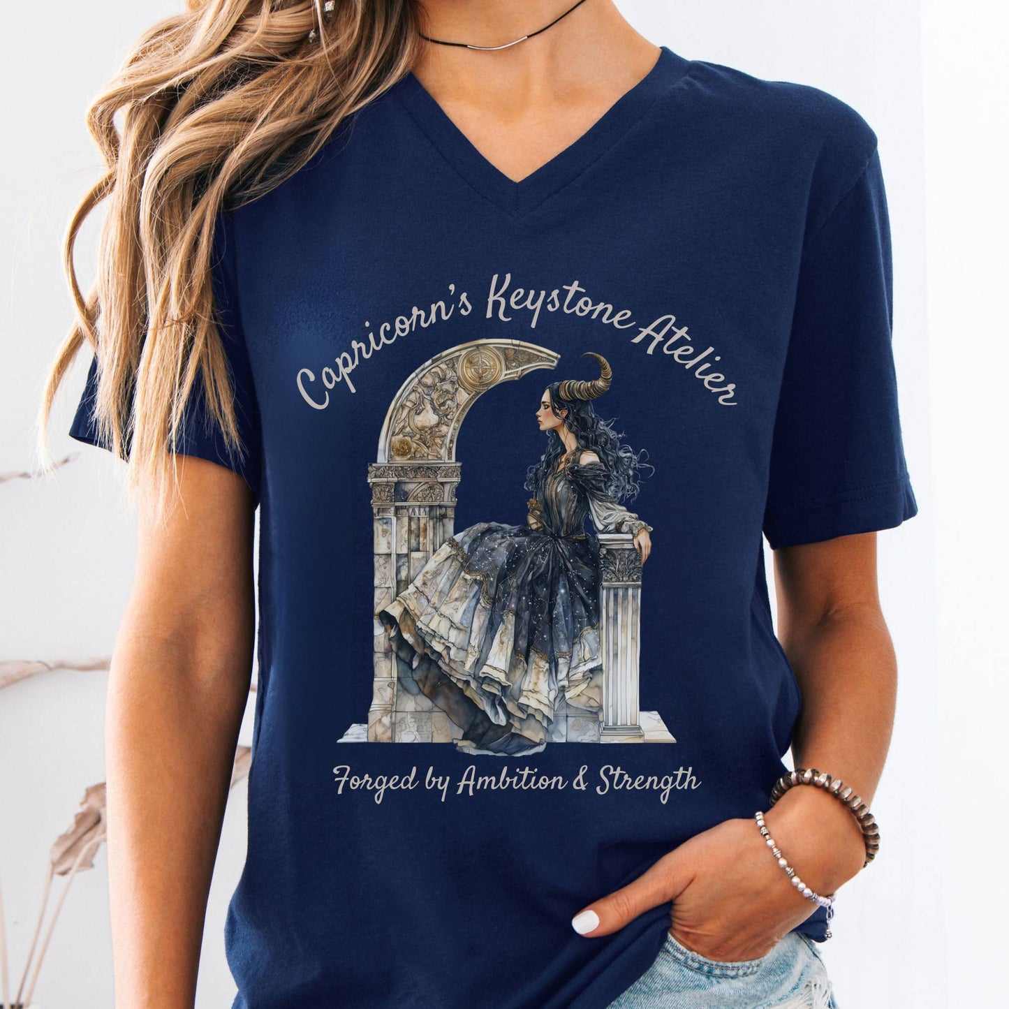 V-neck Navy / S Capricorn's Keystone Atelier Zodiac V-Neck Tee The Mystic Eden