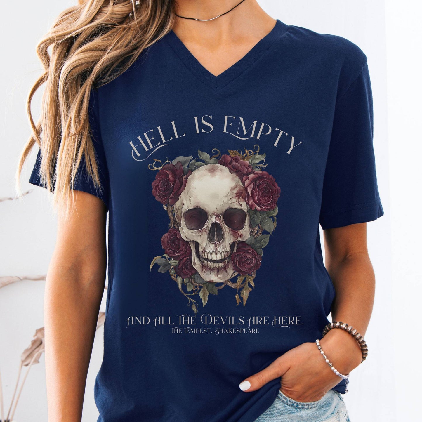 V-neck Navy / S Hell Is Empty and All The Devils Are Here Shakespeare V-Neck Tee The Mystic Eden