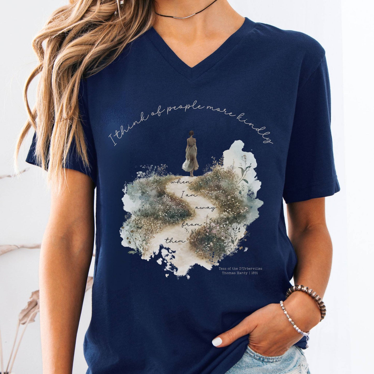 V-neck Navy / S I Think of People More Kindly When I am Away From Them Tess of the D'Urbervilles V-Neck Tee The Mystic Eden