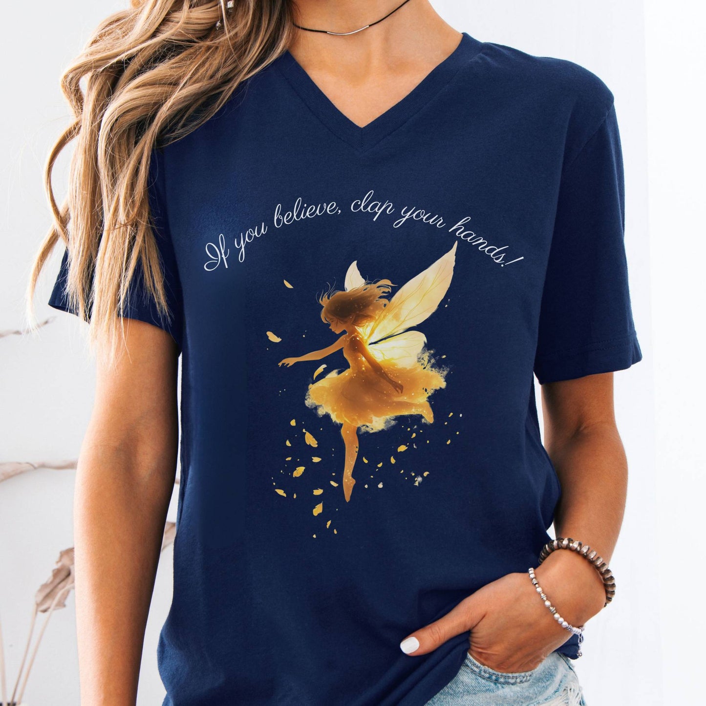 V-neck Navy / S If You Believe Clap Your Hands J M Barrie's Peter Pan V-Neck Tee The Mystic Eden