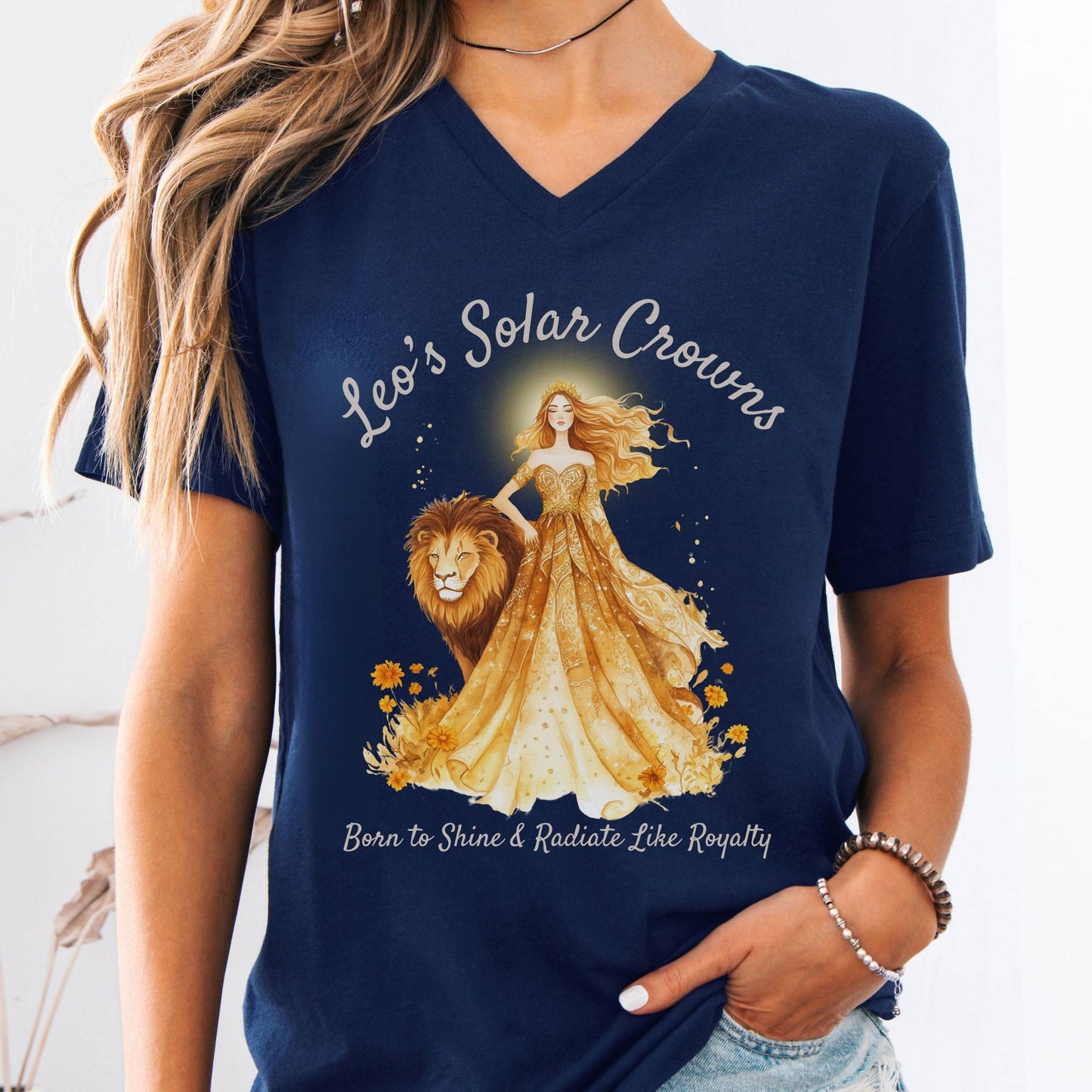 V-neck Navy / S Leo's Solar Crowns Zodiac V-Neck Tee The Mystic Eden