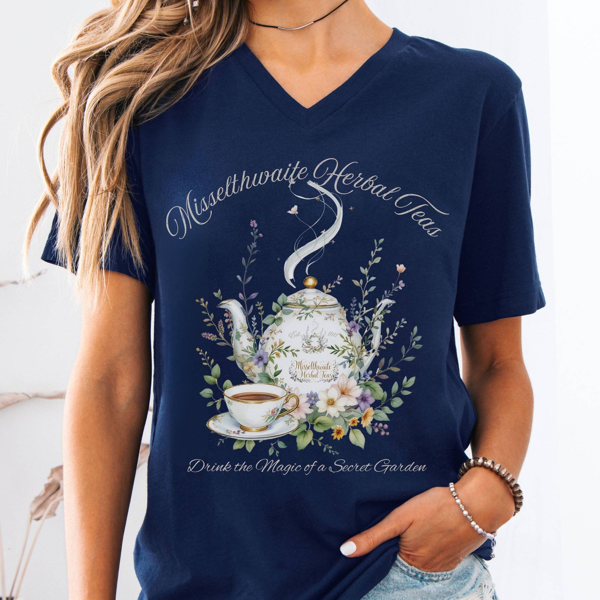 V-neck Navy / S Misslethwaite Herbal Tea The Secret Garden V-Neck Tee The Mystic Eden
