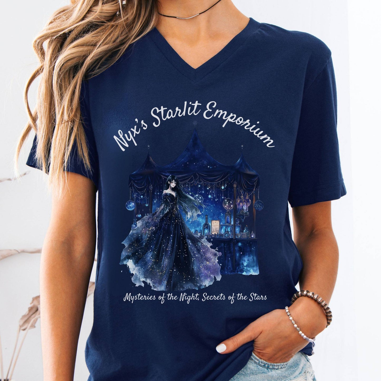 V-neck Navy / S Nyx's Starlit Emporium Greek Goddess V-Neck Tee The Mystic Eden