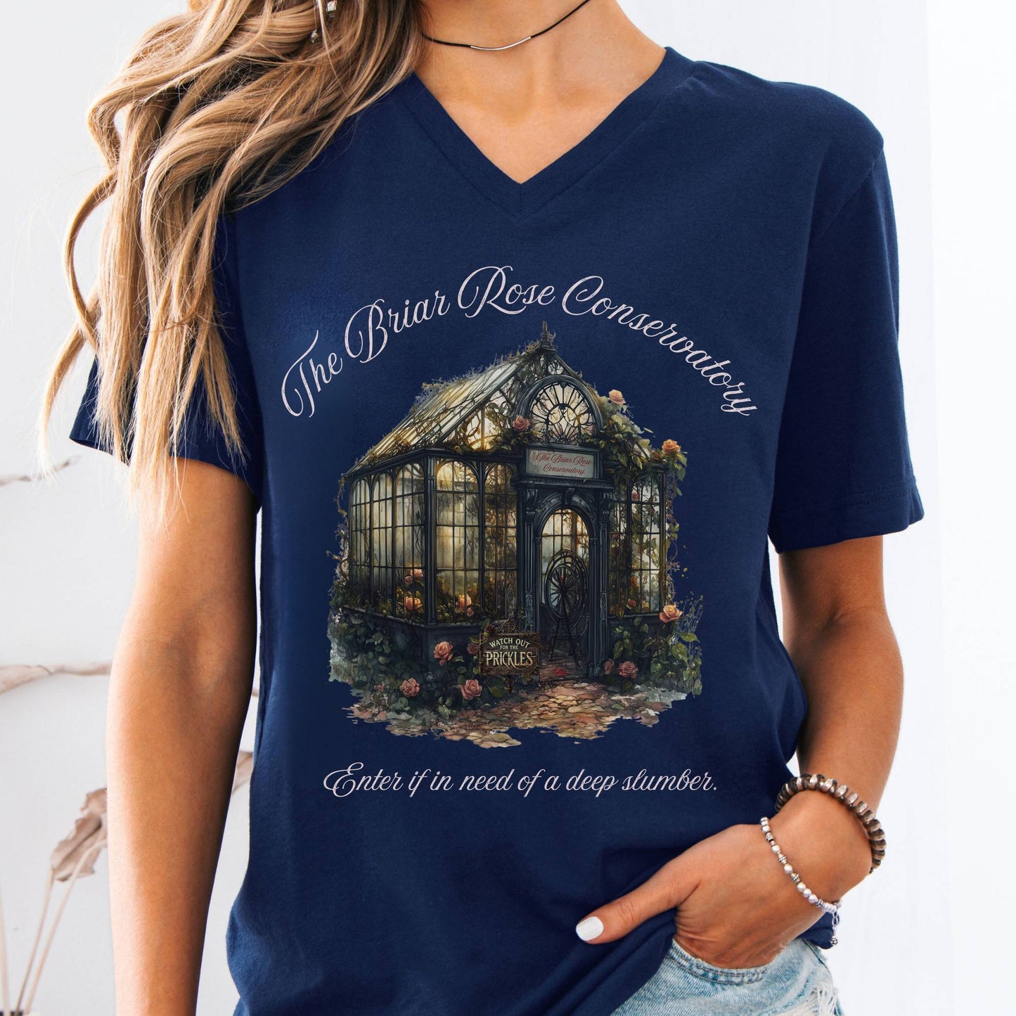 V-neck Navy / S The Briar Rose Conservatory Fairytale V-Neck Tee The Mystic Eden