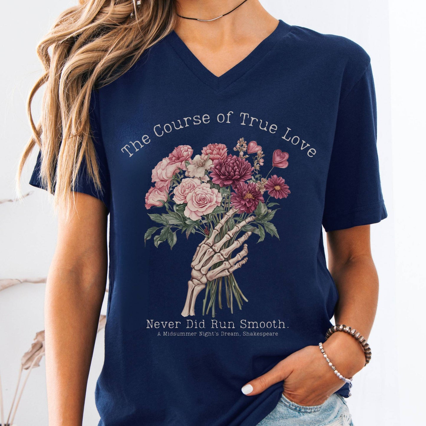 V-neck Navy / S The Course of True Love Never Did Run Smooth Shakespeare V-Neck Tee The Mystic Eden