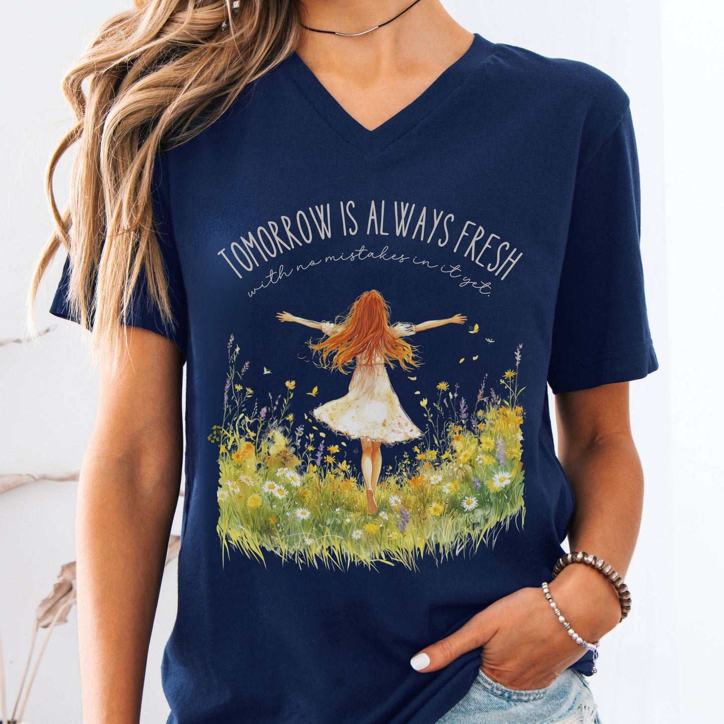 V-neck Navy / S Tomorrow Is Always Fresh With No Mistakes In It yet Anne Of Green Gables V-Neck Tee The Mystic Eden