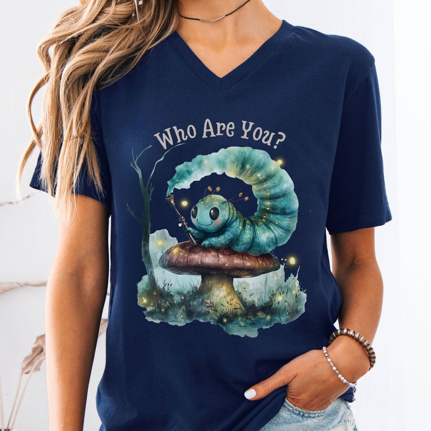 V-neck Navy / S Who Are You? Caterpillar Alice's Adventures in Wonderland V-Neck Tee The Mystic Eden
