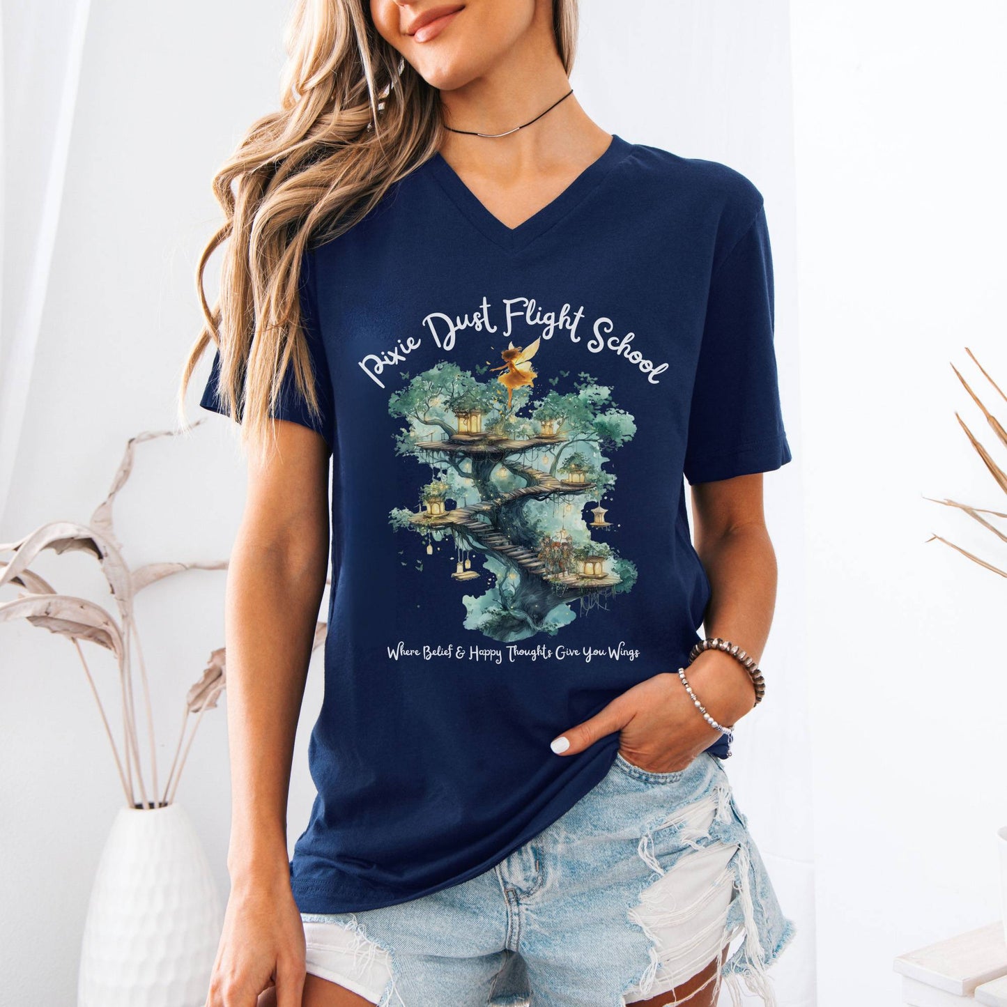 V-neck Pixie Dust Flight School J M Barrie's Peter Pan V-Neck Tee The Mystic Eden