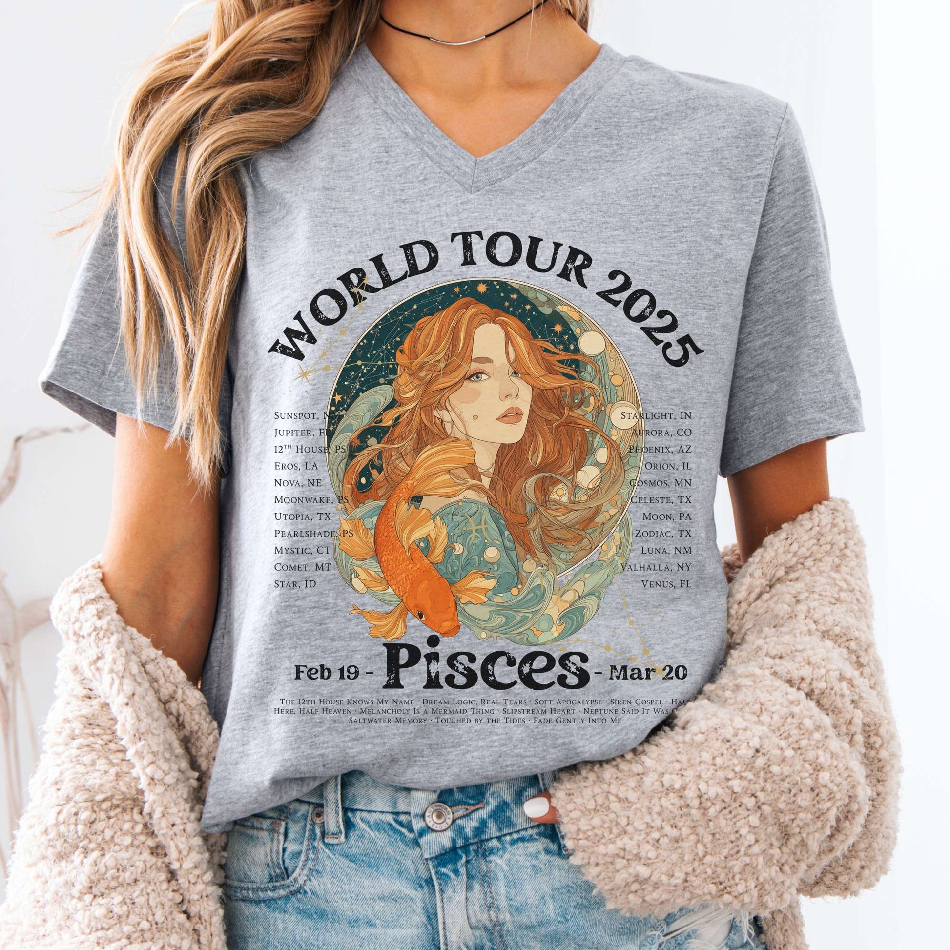 V-neck S / Athletic Heather Pisces Concert V-Neck - Zodiac World Tour 2025 Shirt The Mystic Eden