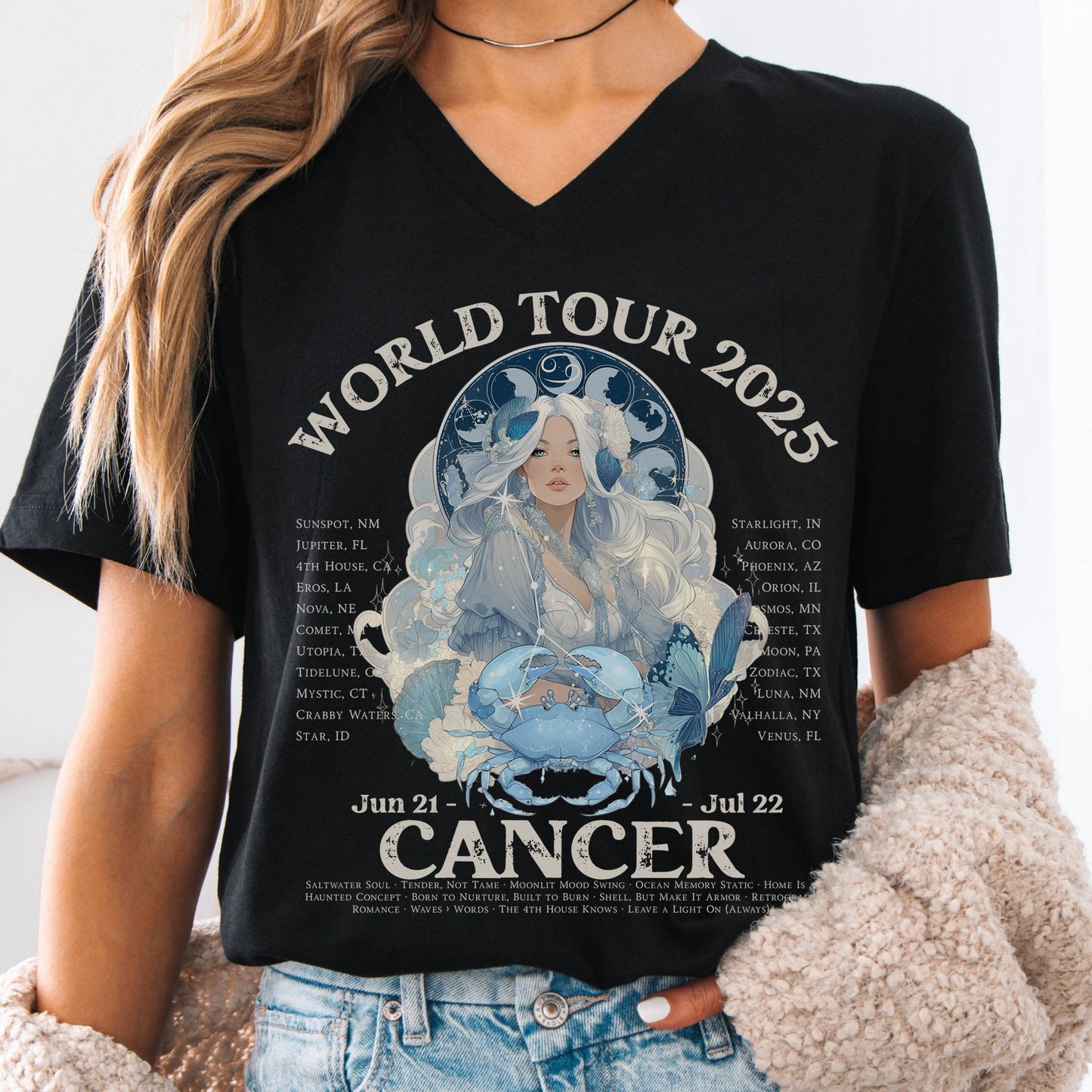 V-neck S / Black Cancer Concert V-Neck Tee - Zodiac World Tour 2025 Shirt The Mystic Eden