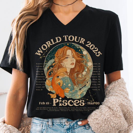 V-neck S / Black Pisces Concert V-Neck - Zodiac World Tour 2025 Shirt The Mystic Eden
