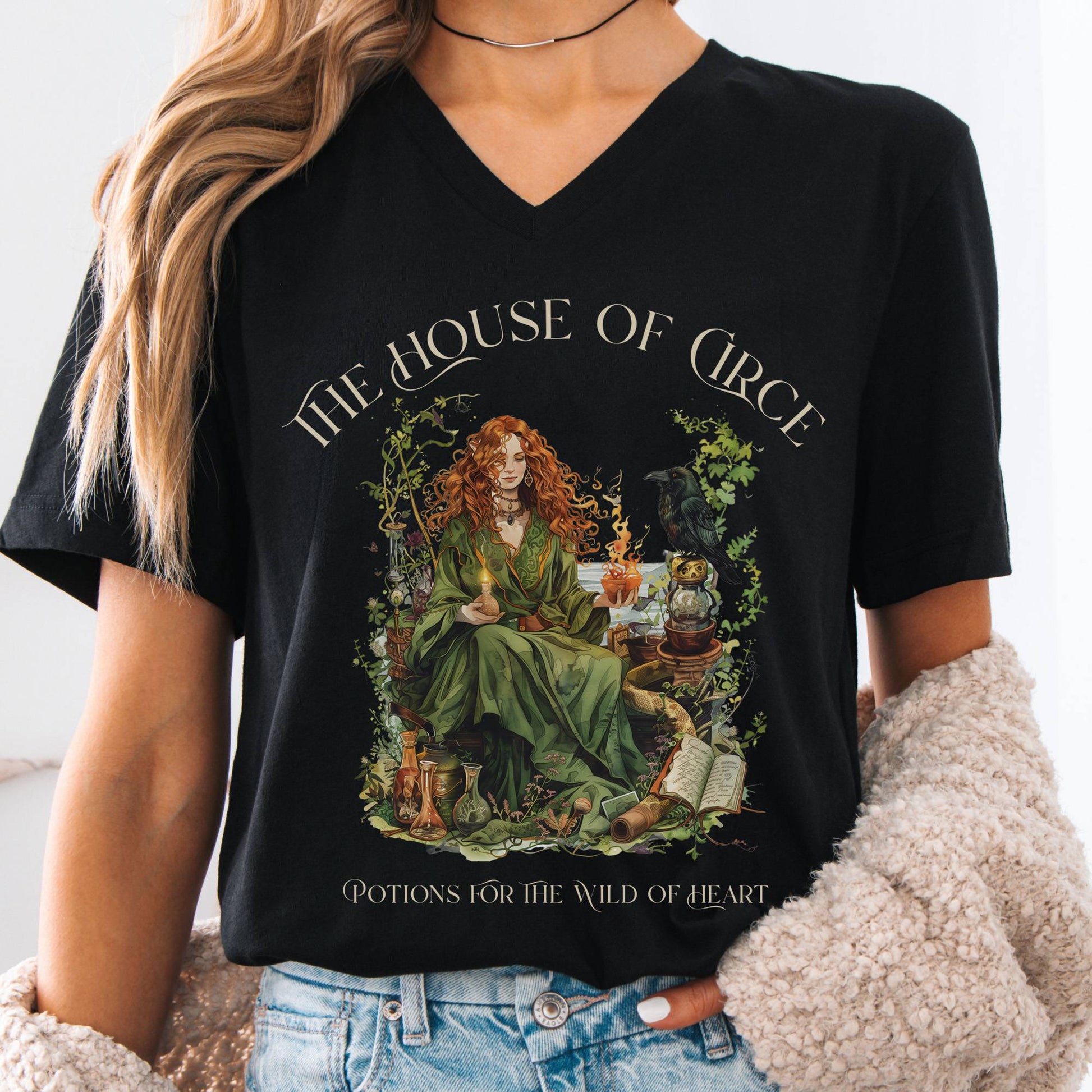 V-neck S / Black The House of Circe V-Neck Tee β Potions & Magic Tee The Mystic Eden