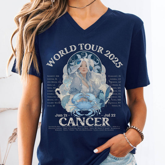 V-neck S / Navy Cancer Concert V-Neck Tee - Zodiac World Tour 2025 Shirt The Mystic Eden