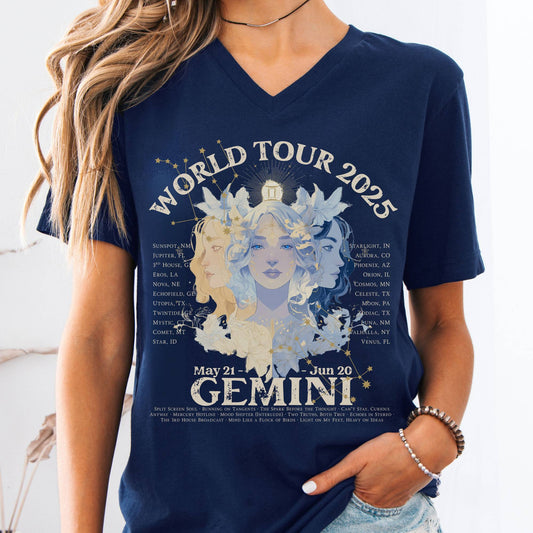 V-neck S / Navy Gemini Concert V-Neck Tee - Zodiac World Tour 2025 Shirt The Mystic Eden