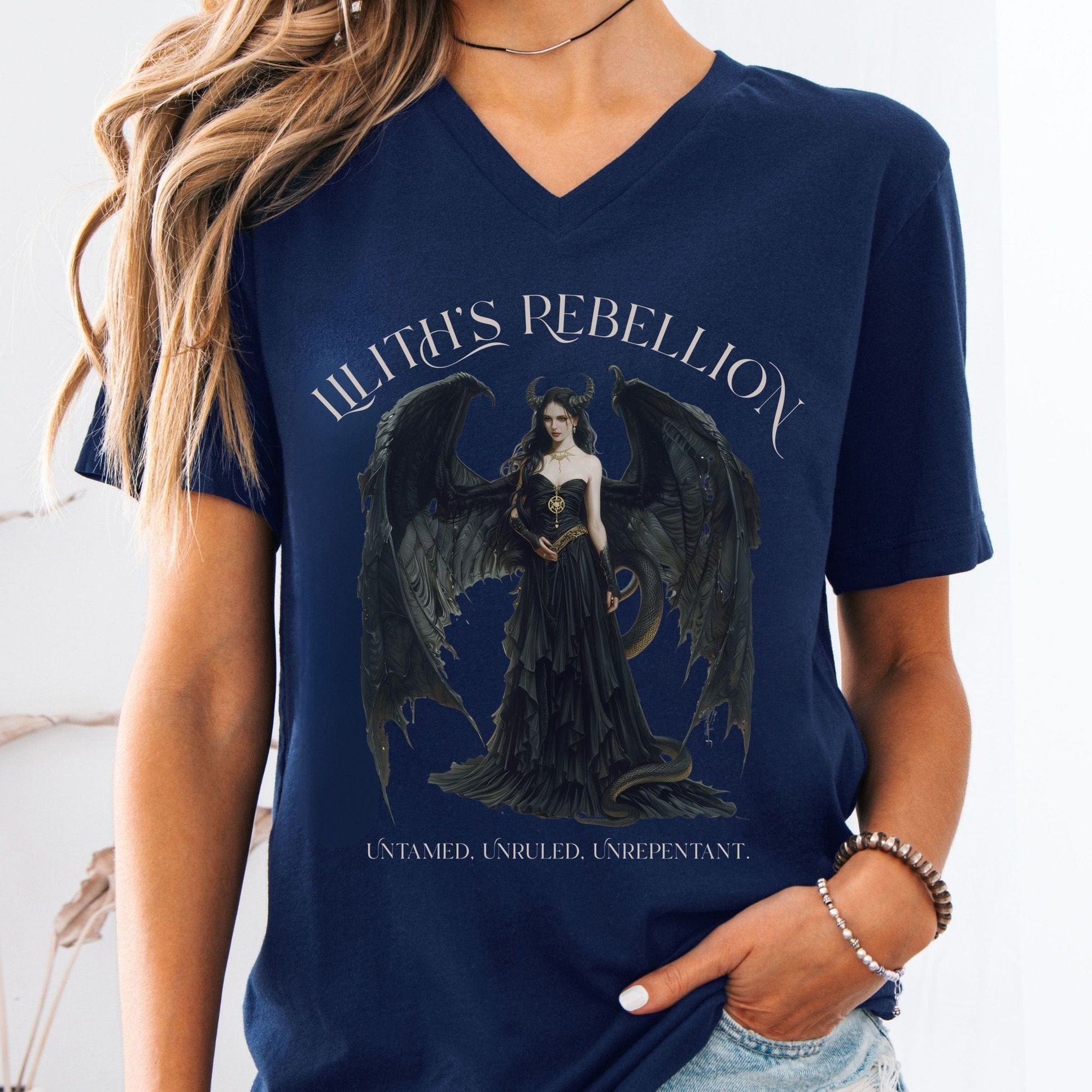 V-neck S / Navy Lilith's Rebellion V-Neck Tee β Dark Divine Feminine Tee The Mystic Eden