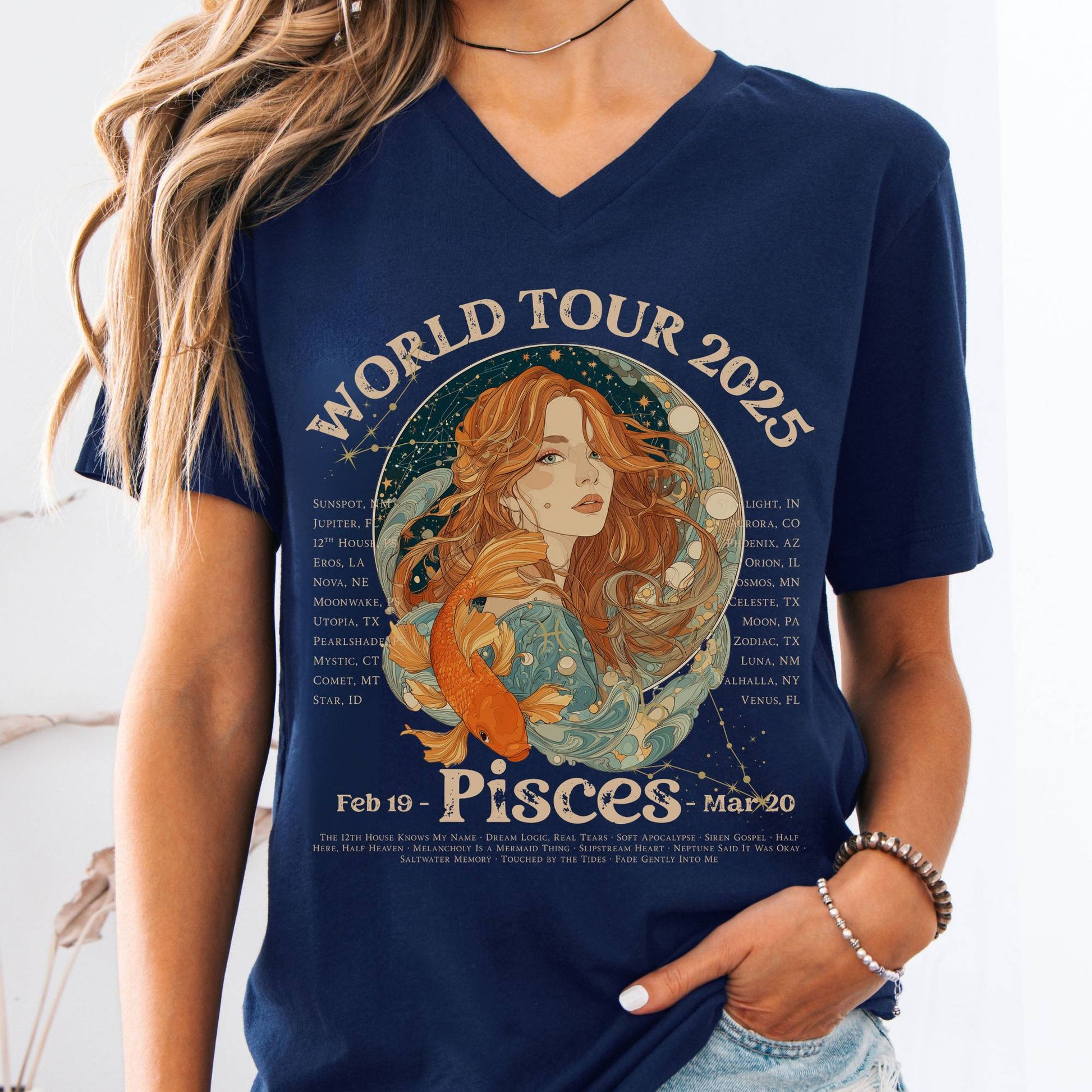V-neck S / Navy Pisces Concert V-Neck - Zodiac World Tour 2025 Shirt The Mystic Eden