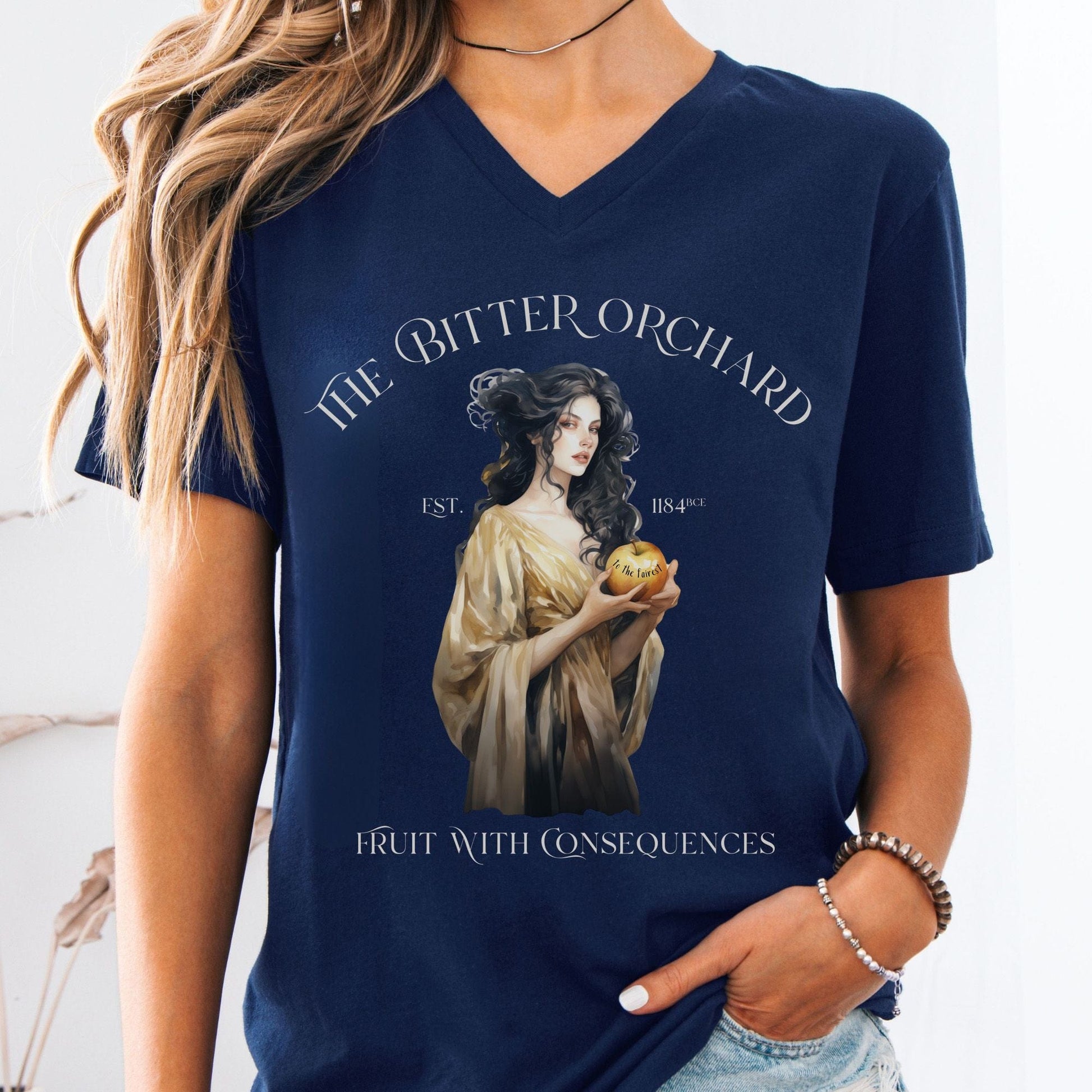 V-neck S / Navy The Bitter Orchard V-Neck Tee – Fruit With Consequences The Mystic Eden