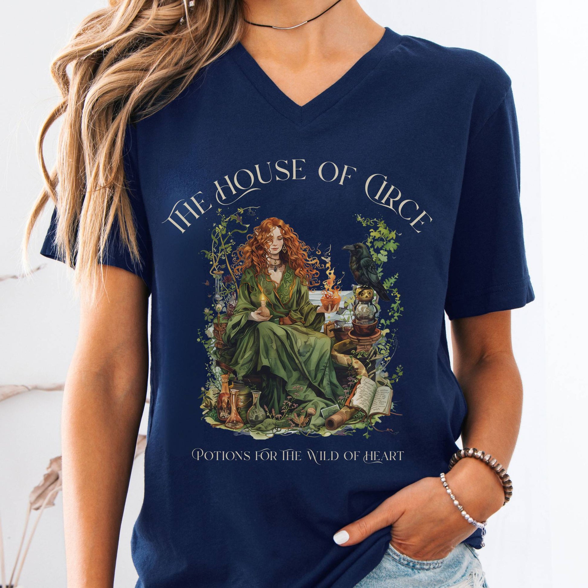 V-neck S / Navy The House of Circe V-Neck Tee β Potions & Magic Tee The Mystic Eden