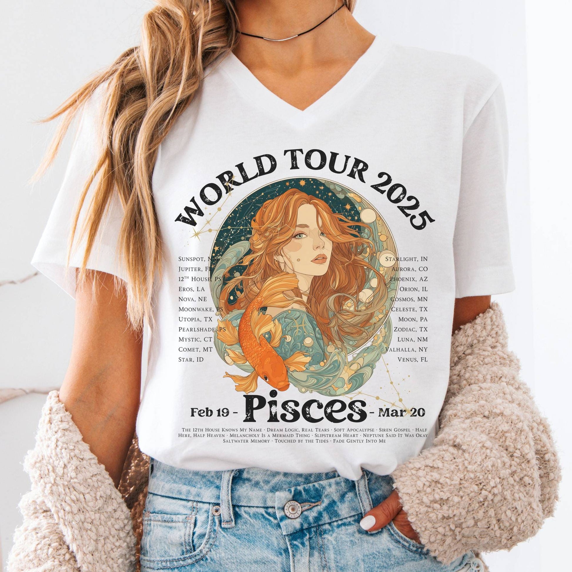 V-neck S / White Pisces Concert V-Neck - Zodiac World Tour 2025 Shirt The Mystic Eden