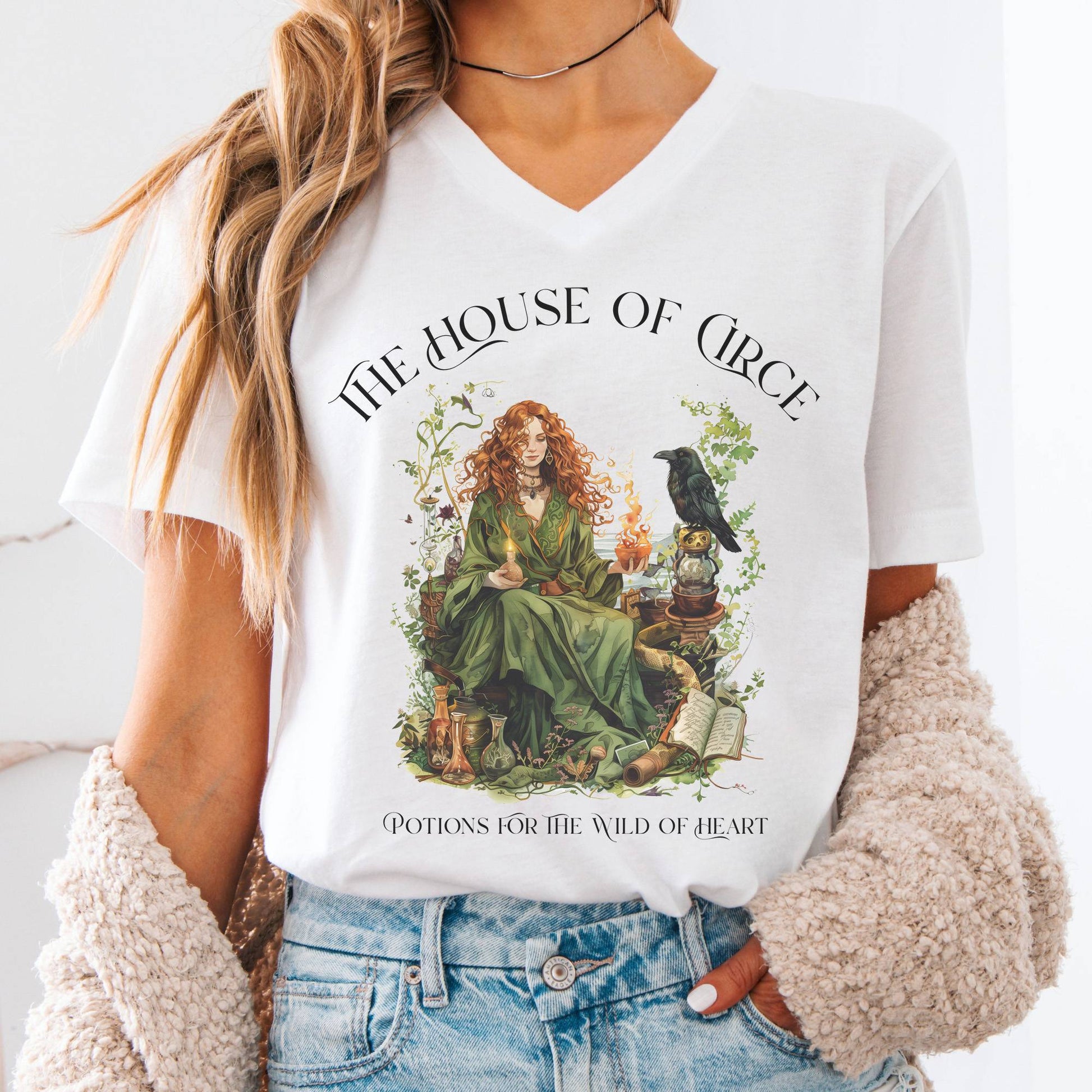 V-neck S / White The House of Circe V-Neck Tee β Potions & Magic Tee The Mystic Eden