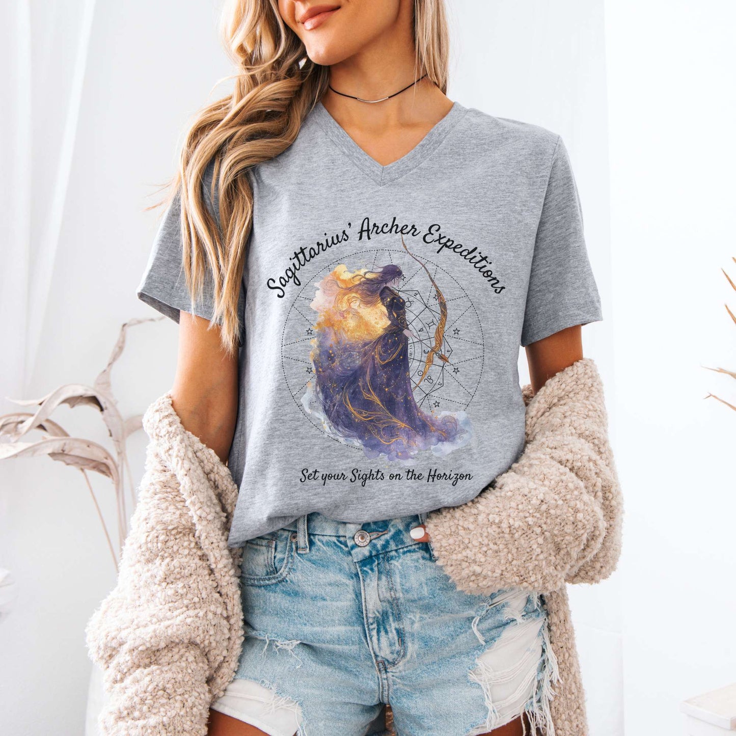 V-neck Sagittarius' Archer Expeditions Zodiac V-Neck Tee The Mystic Eden