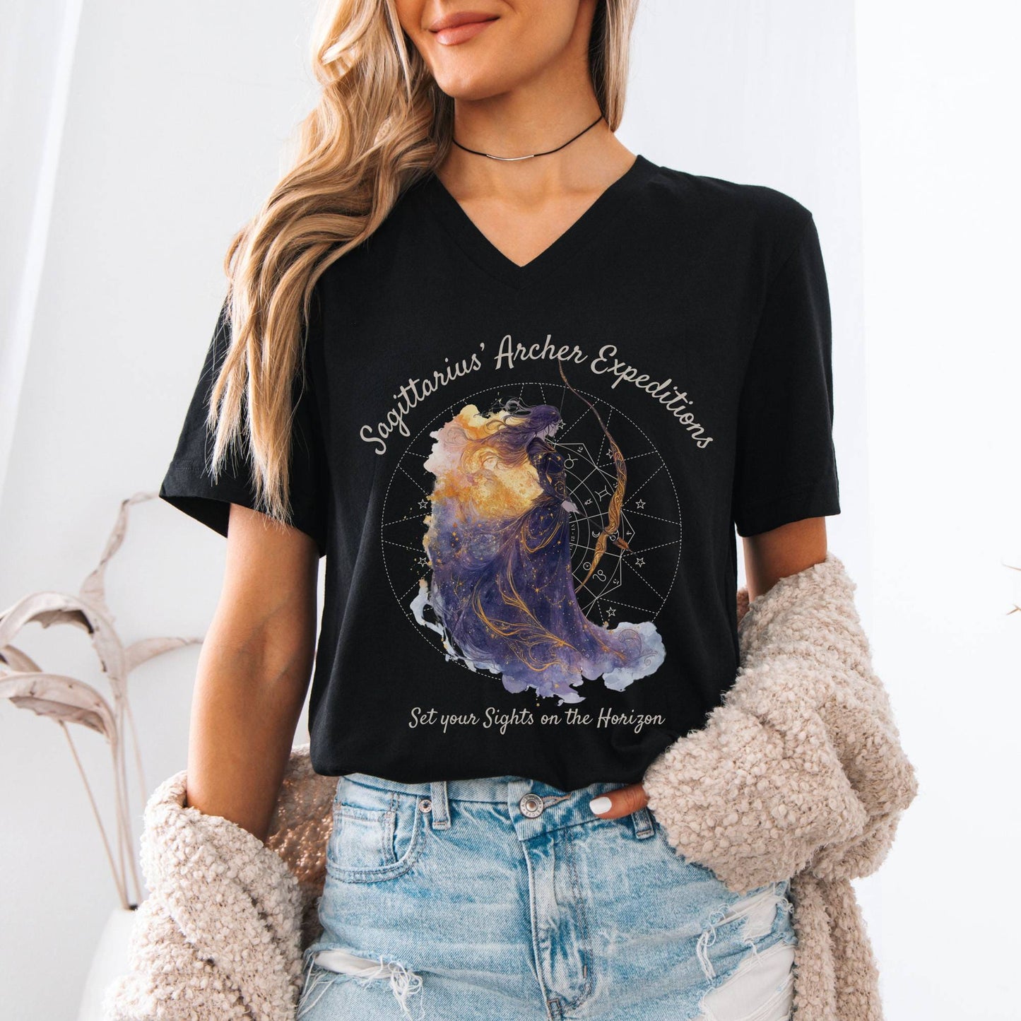 V-neck Sagittarius' Archer Expeditions Zodiac V-Neck Tee The Mystic Eden