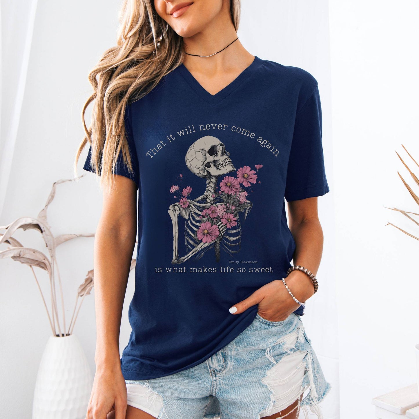 V-neck That It Will Never Come Again Is What Makes Life So Sweet Emily Dickinson V-Neck Tee The Mystic Eden