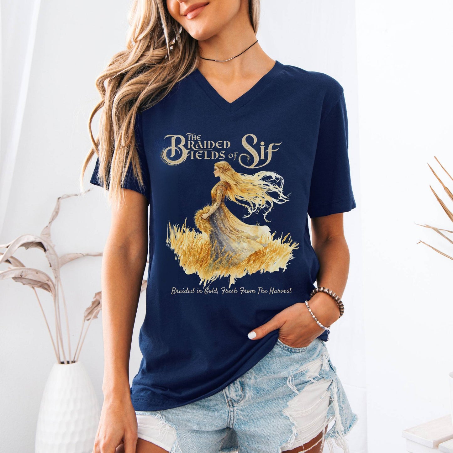 V-neck The Braided Fields of Sif Norse Mythology V-Neck Tee The Mystic Eden