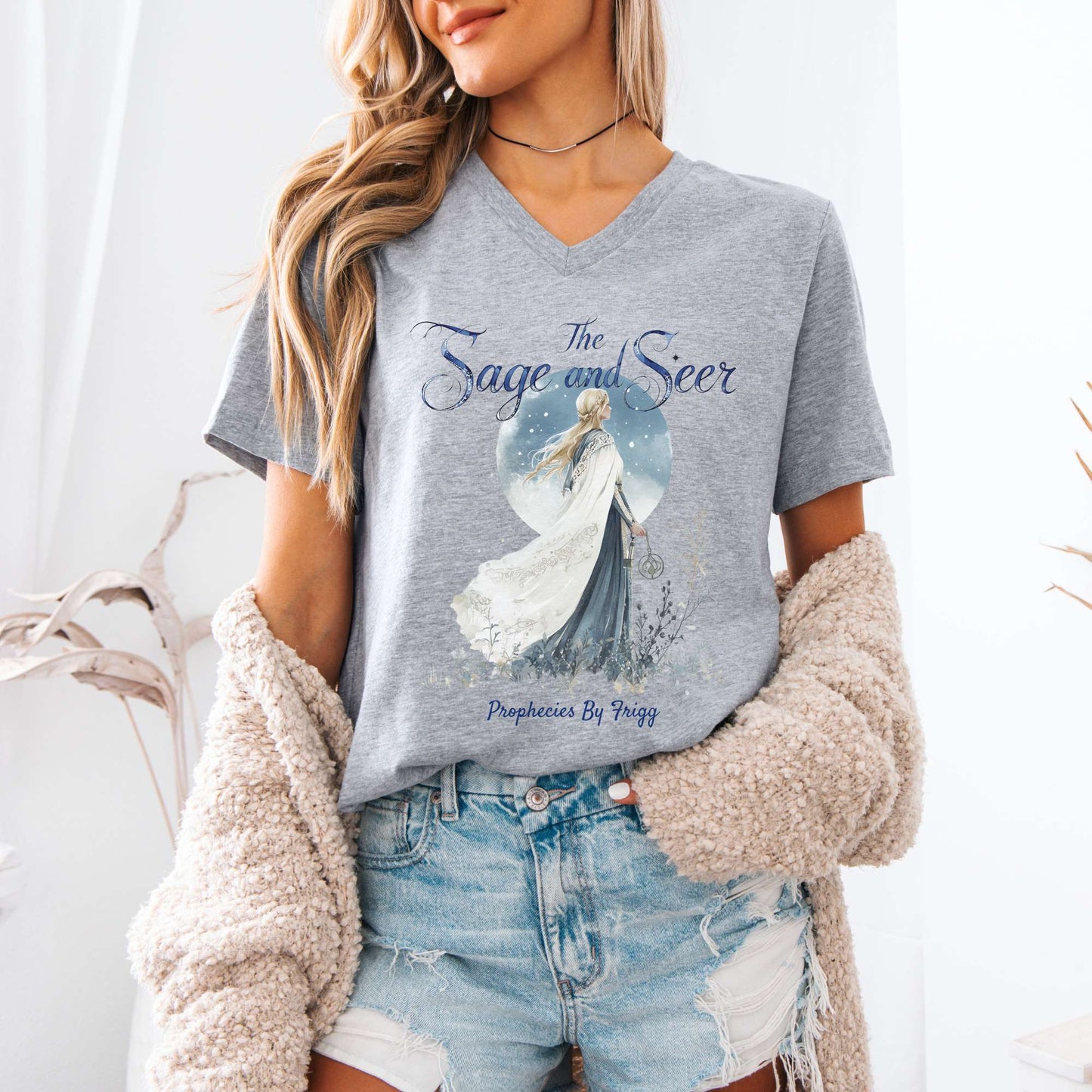 V-neck The Sage & Seer Prophecies By Frigg Norse Mythology V-Neck Tee The Mystic Eden