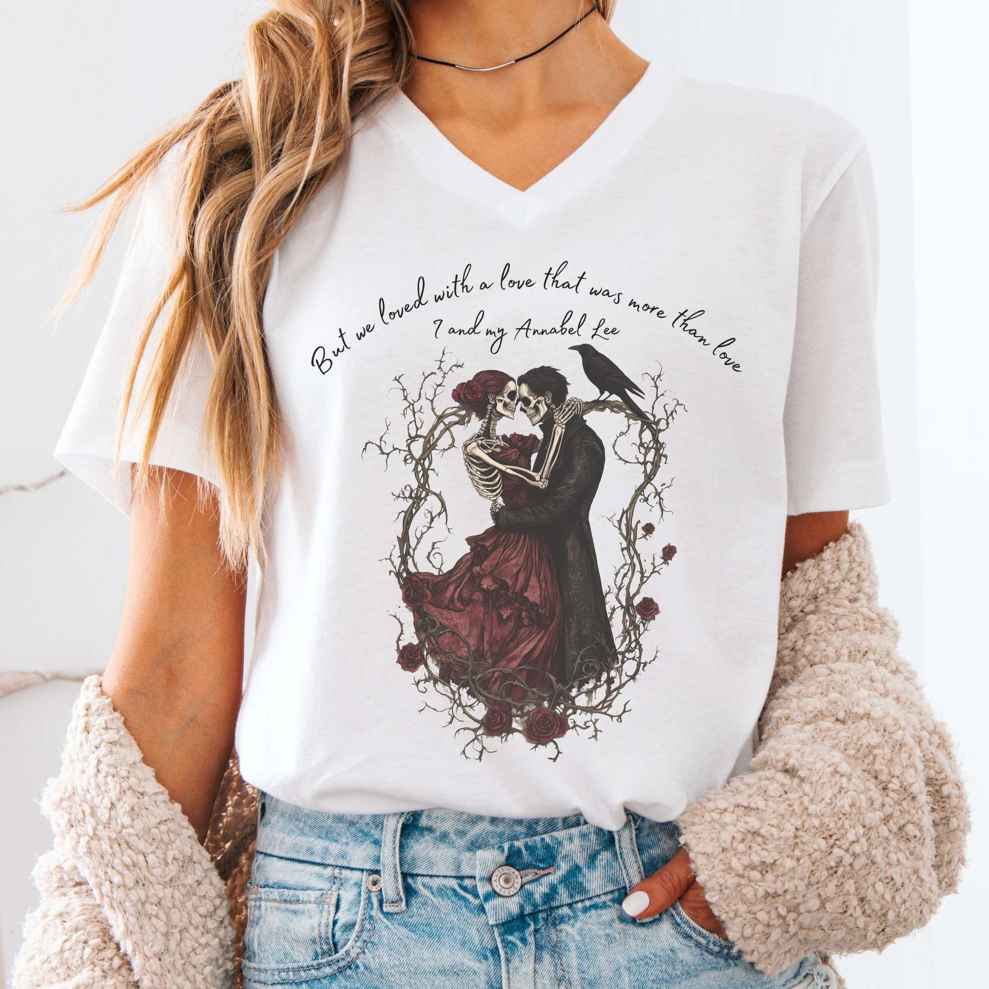 V-neck White / S Annabel Lee Edgar Allan Poe V-Neck Tee The Mystic Eden