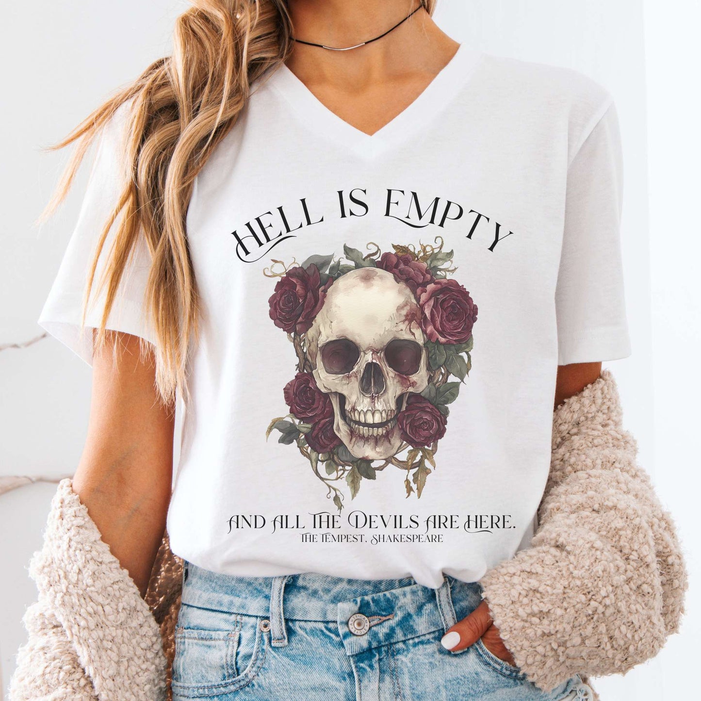 V-neck White / S Hell Is Empty and All The Devils Are Here Shakespeare V-Neck Tee The Mystic Eden